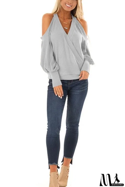 MidiSono - Casual Off-Shoulder Lantern Sleeve Top