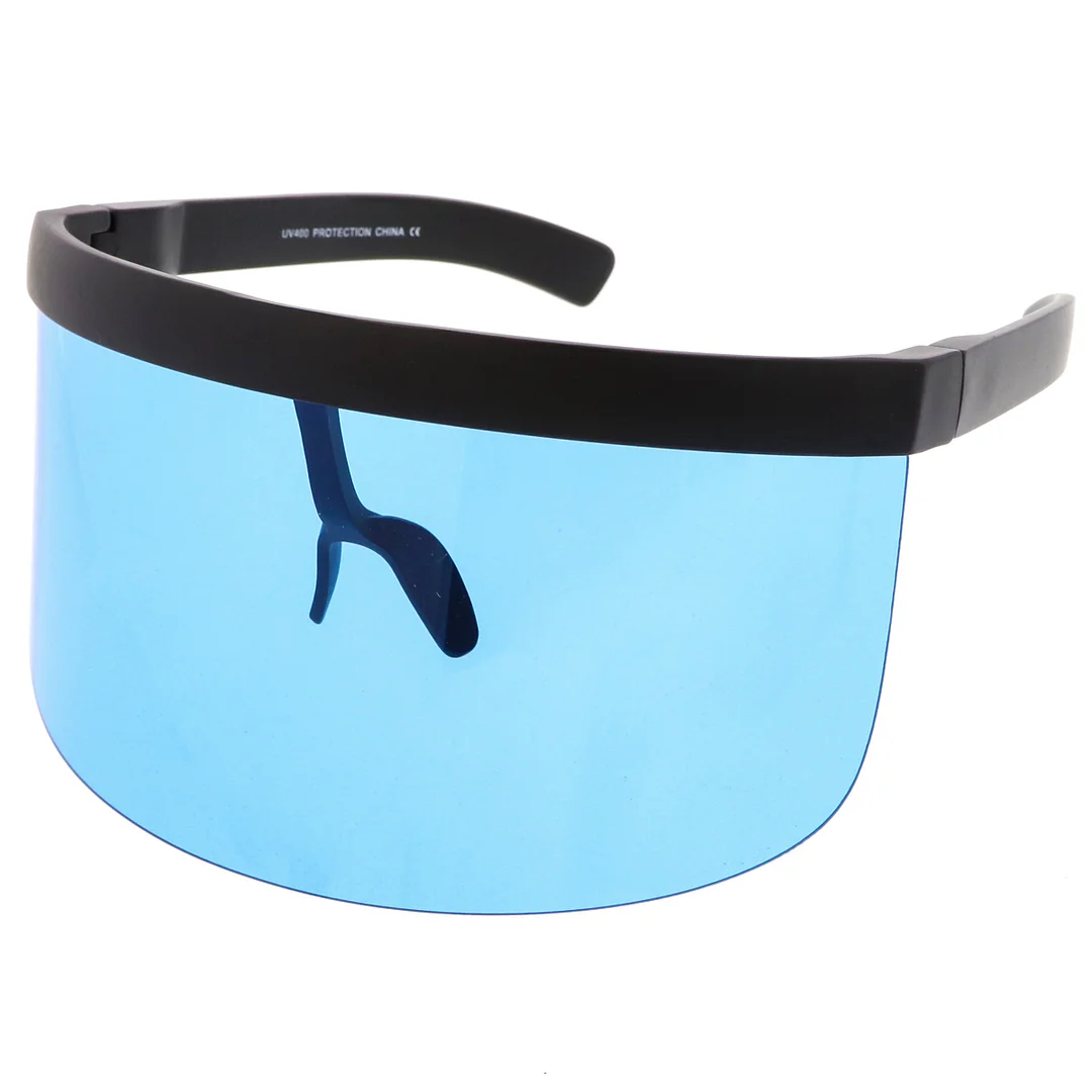 Futuristic Oversize Shield Visor glasses With Flat Top Colored Mono Lens 172mm