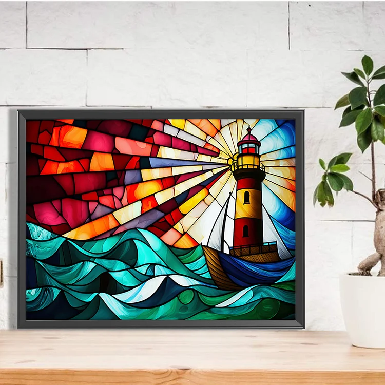 Stained Glass Lighthouse Diamond Painting Kits for Adults 5D