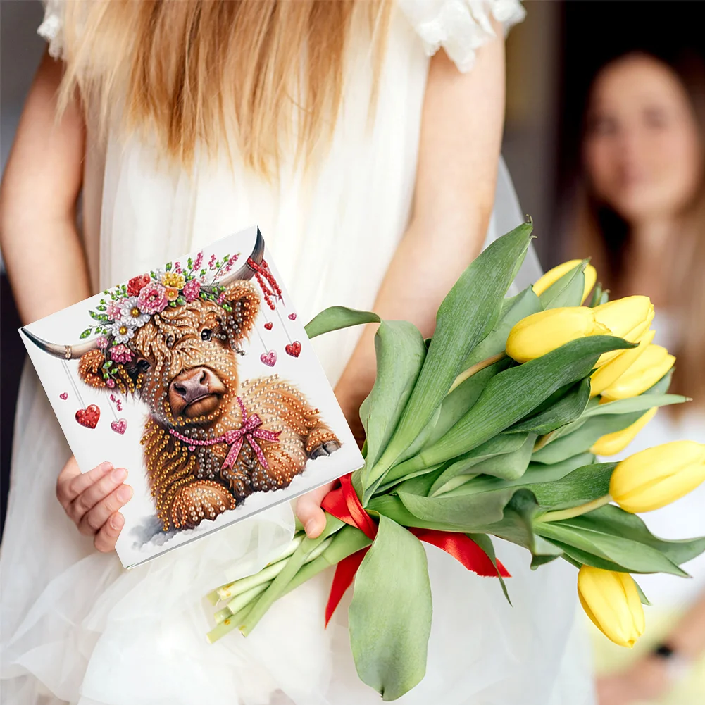 [Upgrade-Laser Card]6Pcs Love Yak Diamond Painting Greeting Card Rhinestones Diamond Wish Card