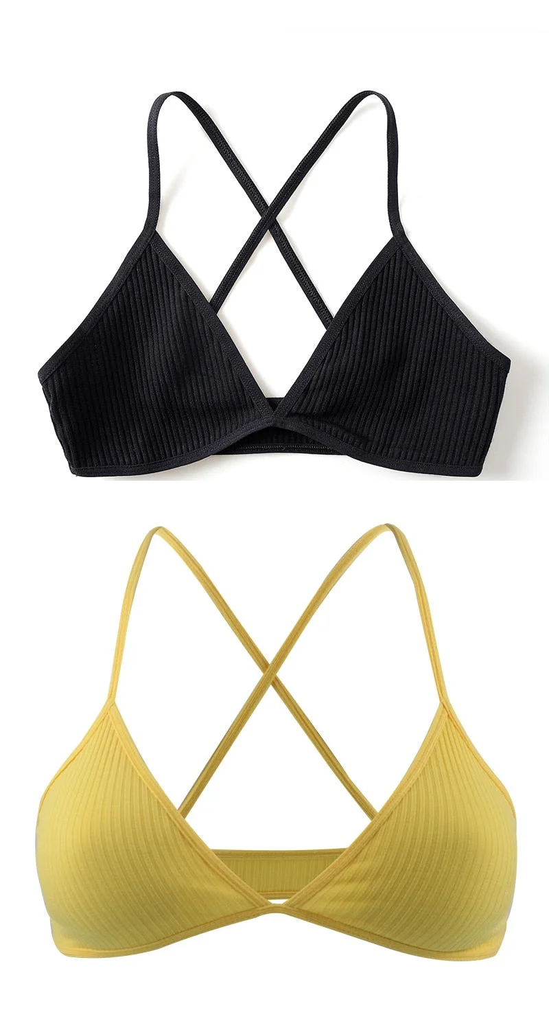2 PCS Comfort Cotton Bra For Women French Style Bralette Deep V Triangle Cup Bralet Underwear Wireless Lingerie Push Up Bras