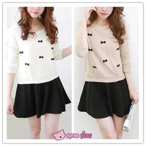 [S-2XL] Sweet Little Bows Fake 2 Pieces Knitting Dress SP151790