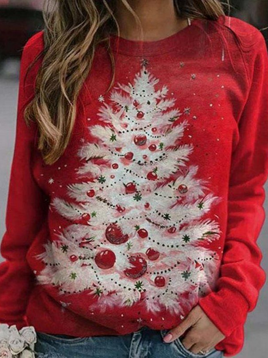 Christmas Tree Snowflake Print Ladies Top