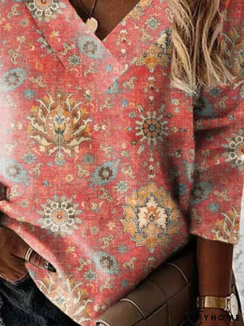 V Neck Printed Casual Tunic Sweatshirt | IFYHOME