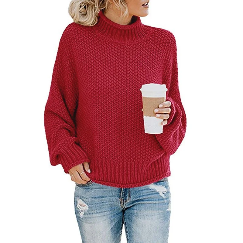 Wongn Wongn Women's WISH Turtleneck Long Sleeve Jumper Loose Casual Knit Sweater Women