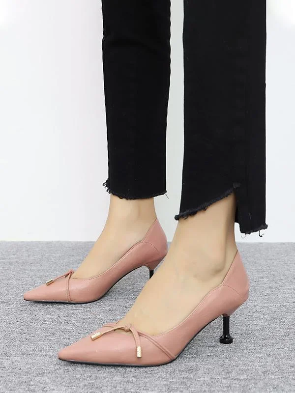 Bowknot pump pumps PU pointed toe stiletto shoes
