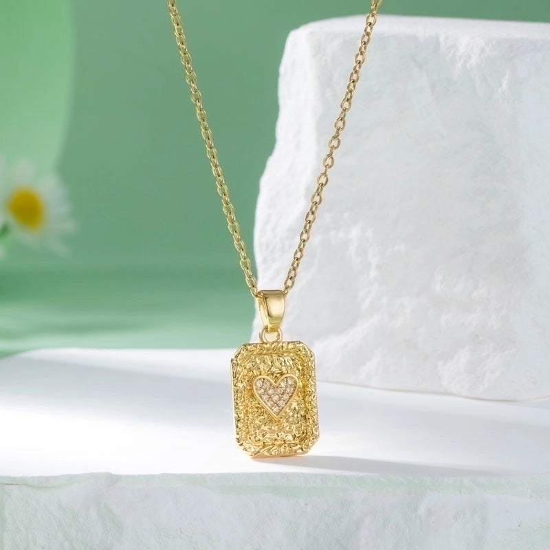 Stainless Steel Titanium Steel 18K Gold Plated Elegant Artistic Plating Inlay Heart Shape Flower Bow Knot Zircon Pendant Necklace