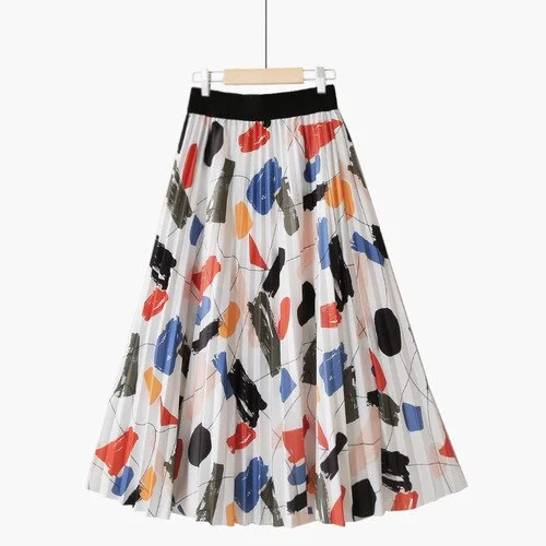 Fashion Contrast Color Tulle Long Skirt Women  Summer Korean Aesthetic A Line High Waist Pleated Skirt Female