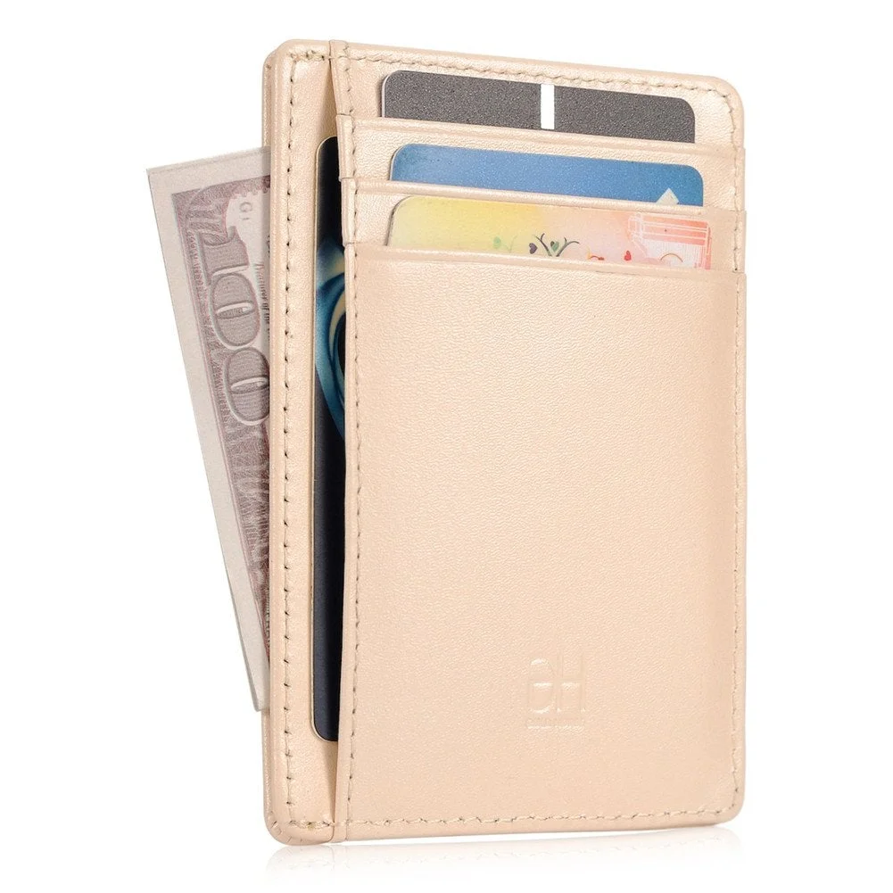Women Slim RFID Blocking Card Holder Minimalist Leather Front Pocket Wallet