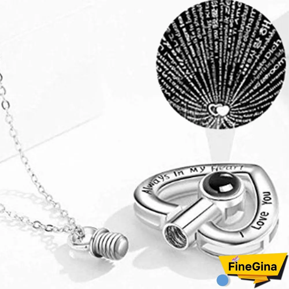 Projection 100 Languages I Love You Pendant Titanium Steel Funeral Cremation Pendant Keepsake Heart Urn Necklace For Ashes Memorial Jewelry Mementos With Funnel Kit