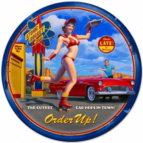 Pin up girl- Round Shape Tin Signs/Wooden Signs - 30*30CM