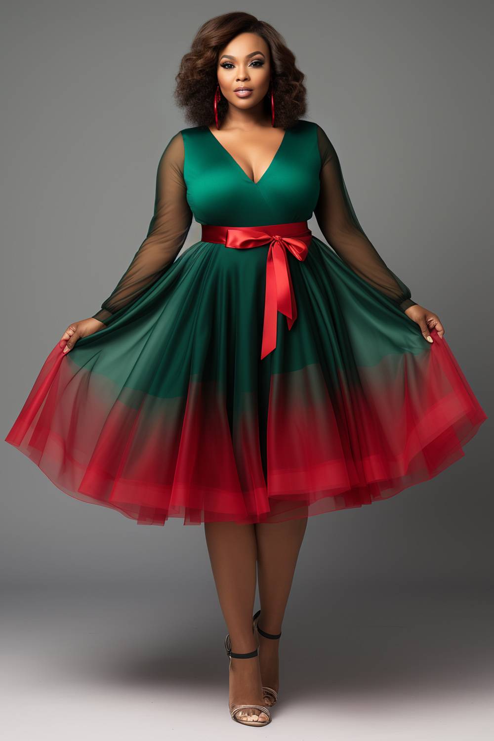 Xpluswear Design Plus Size Christmas Emerald Green Gradient V Neck Long ...