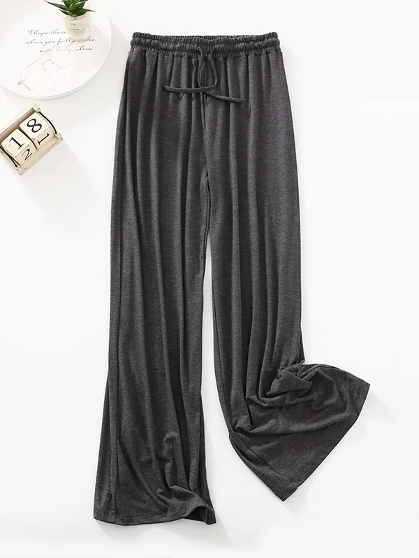 High Waisted Loose Drawstring Elasticity Solid Color Casual Pants Bottoms Trousers