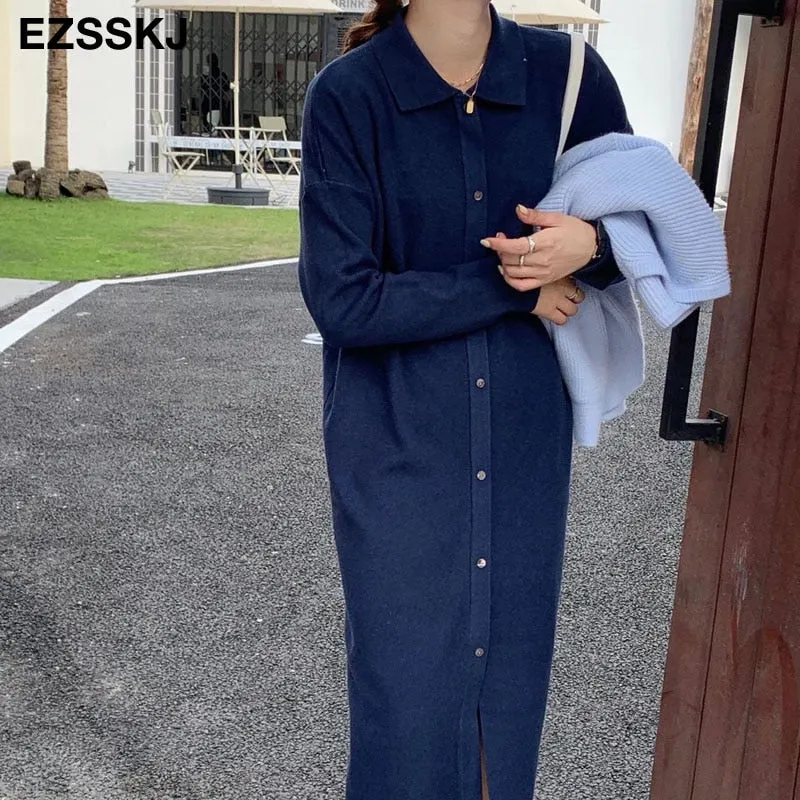 straight autumn winter loose long sweater dress women split side long  oversize maix sweater dress female basic dress
