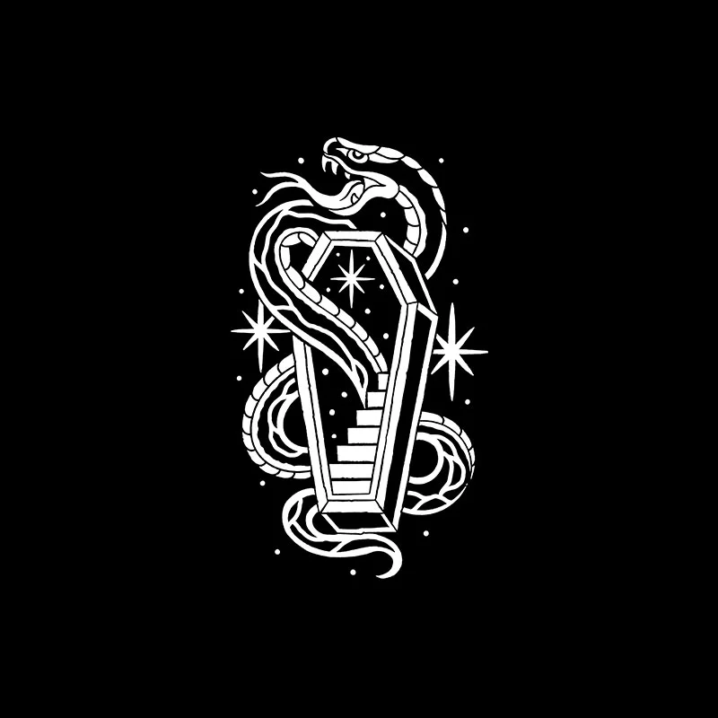 Snake with Coffin Graphic Black Print T-shirt