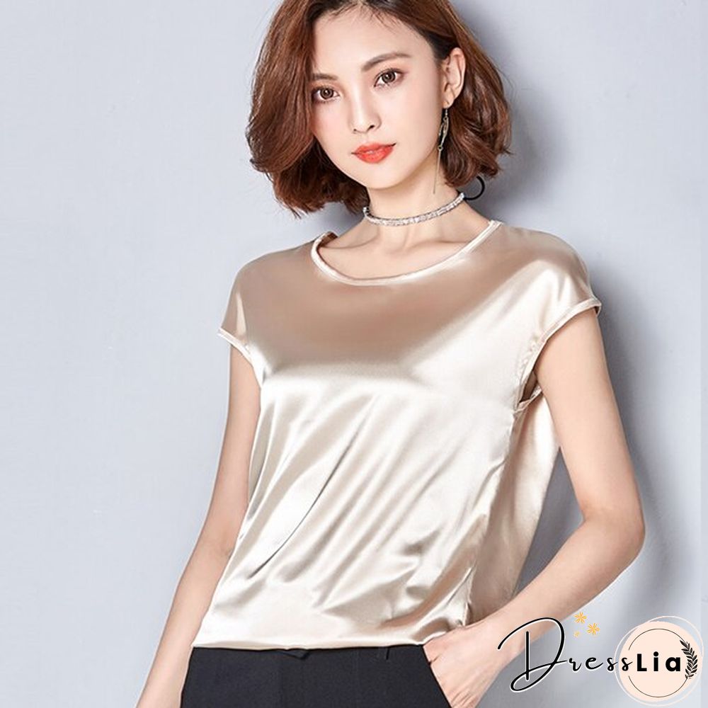 Women Tops Fashion Elegant O-Neck Short Sleeve Solid Shirt Women Blouses