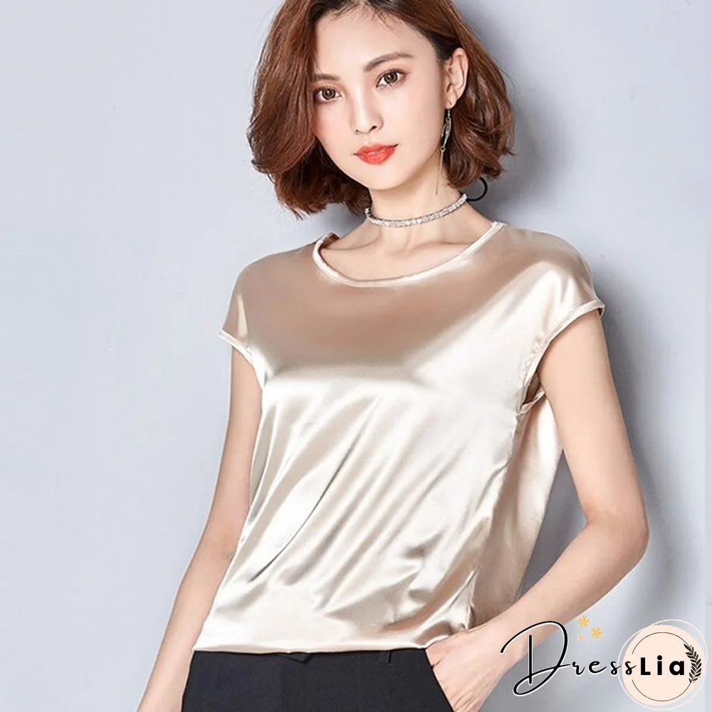 Women Tops Fashion Elegant O-Neck Short Sleeve Solid Shirt Women Blouses