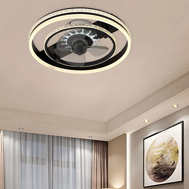 20'' Circular LED Modern Flush Mount Ceiling Fan with Lights - Appledas