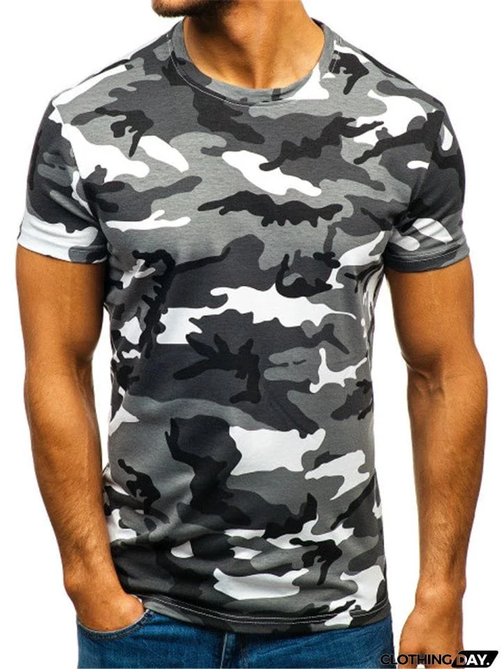 Men's Camouflage Printed Round Neck T-Shirt