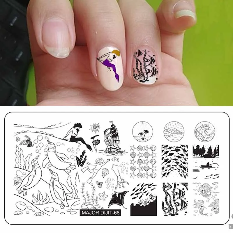 Major Dijit Nail Stamping Plates Sea Animal Flame Pattern Nail Art Design Image Plate Stencil Nails Tools For Nails-Nail Inspo