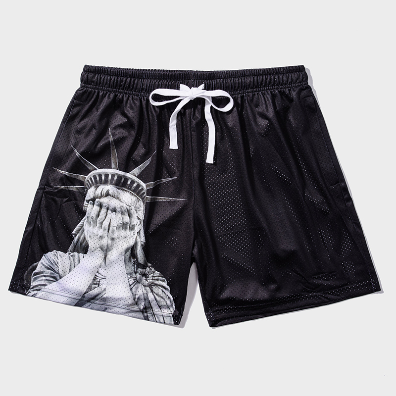Crying Statue Of Liberty Print Graphic Men's Mesh Shorts - SOPULA