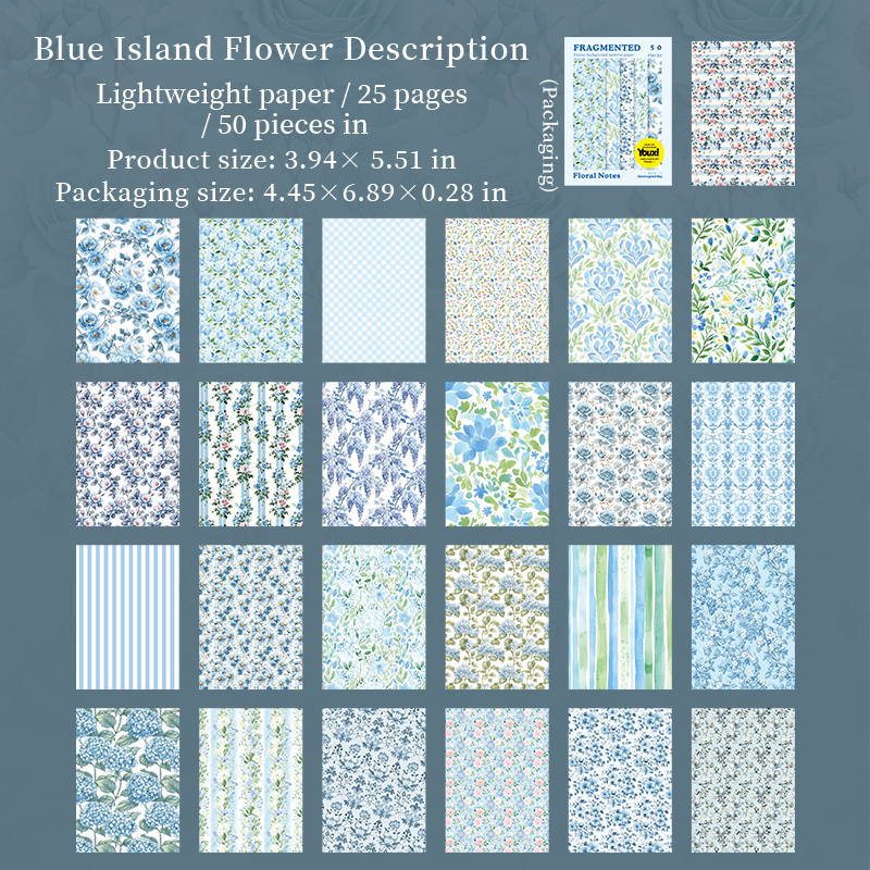 Material Paper - Floral Notes Series Vintage Flower Pattern 