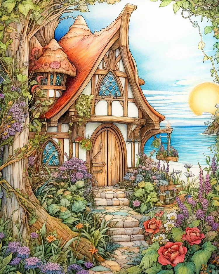 Fantasy Fairy Beach House Landscape 11CT/16CT Stamped Cross Stitch 45*55CM
