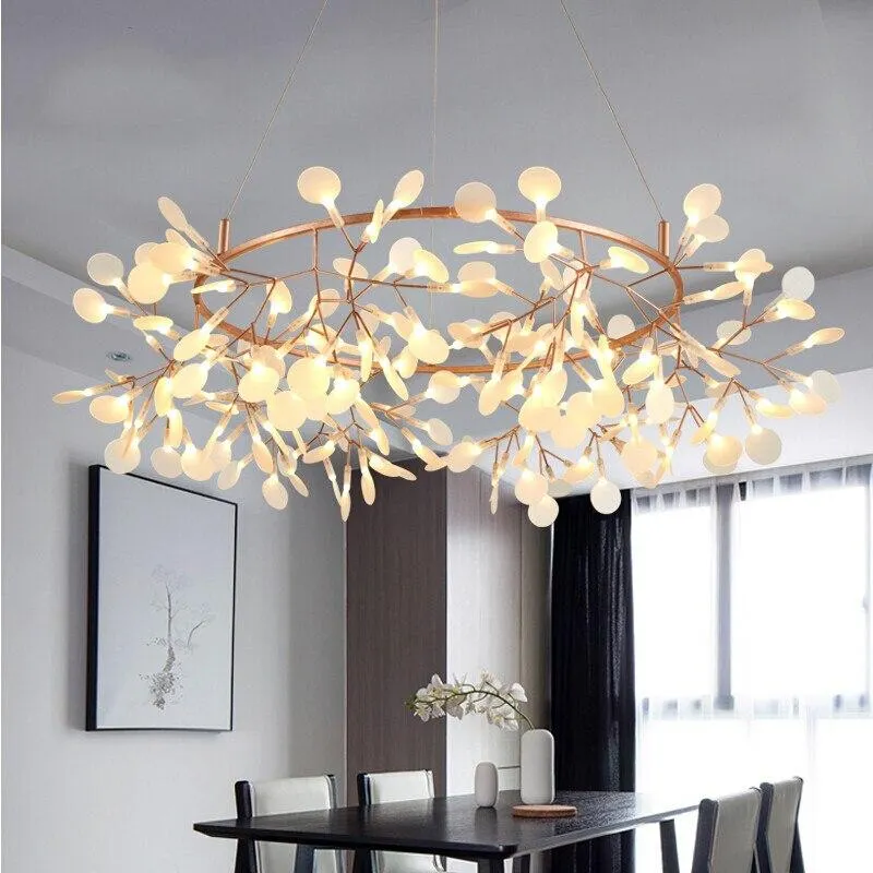 Round Lamp Tree Big Round Modern LED Lamp Firefly Tree Branch Leaf Pendant Light Flower ...