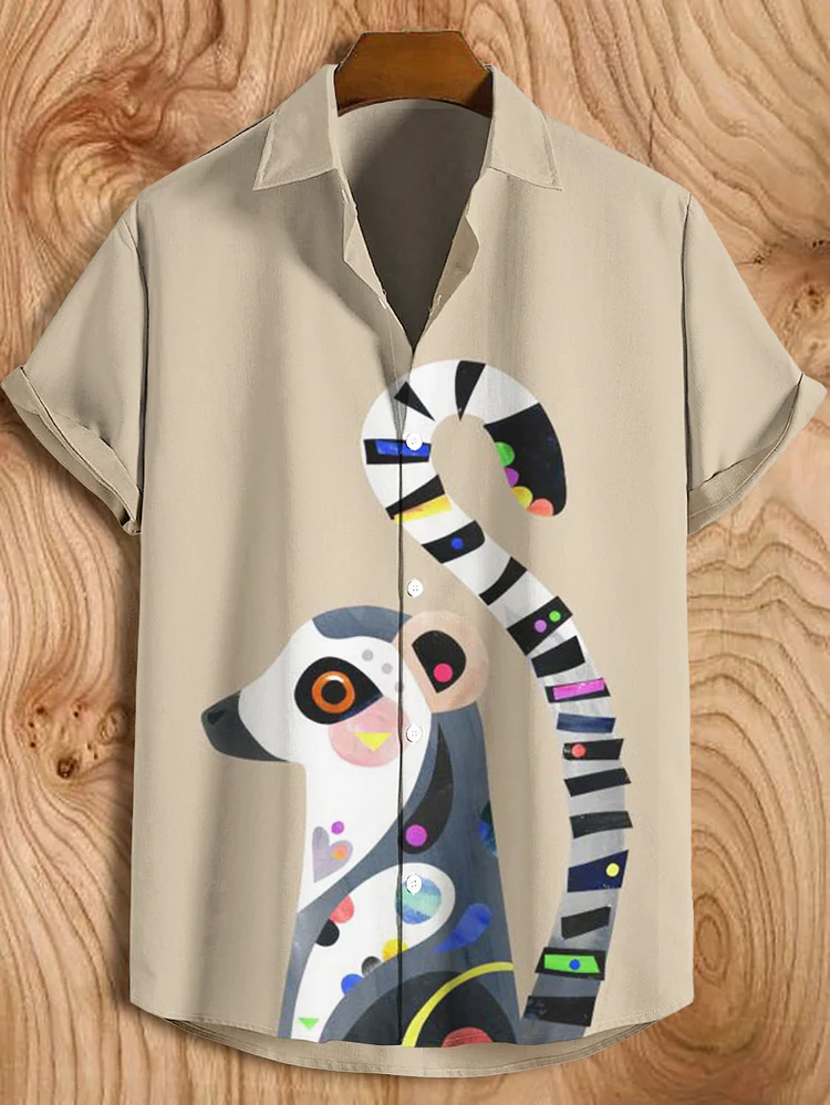 Men's Cute Lemur Monkey Art Print Casual Shirt