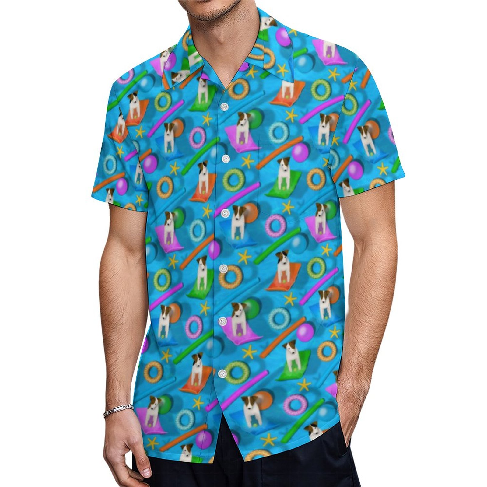 Another Parson Jack Russell Terrier Pool Party Hawaiian Shirt Mens Button Down Tropical Hawaii Beach Shirts