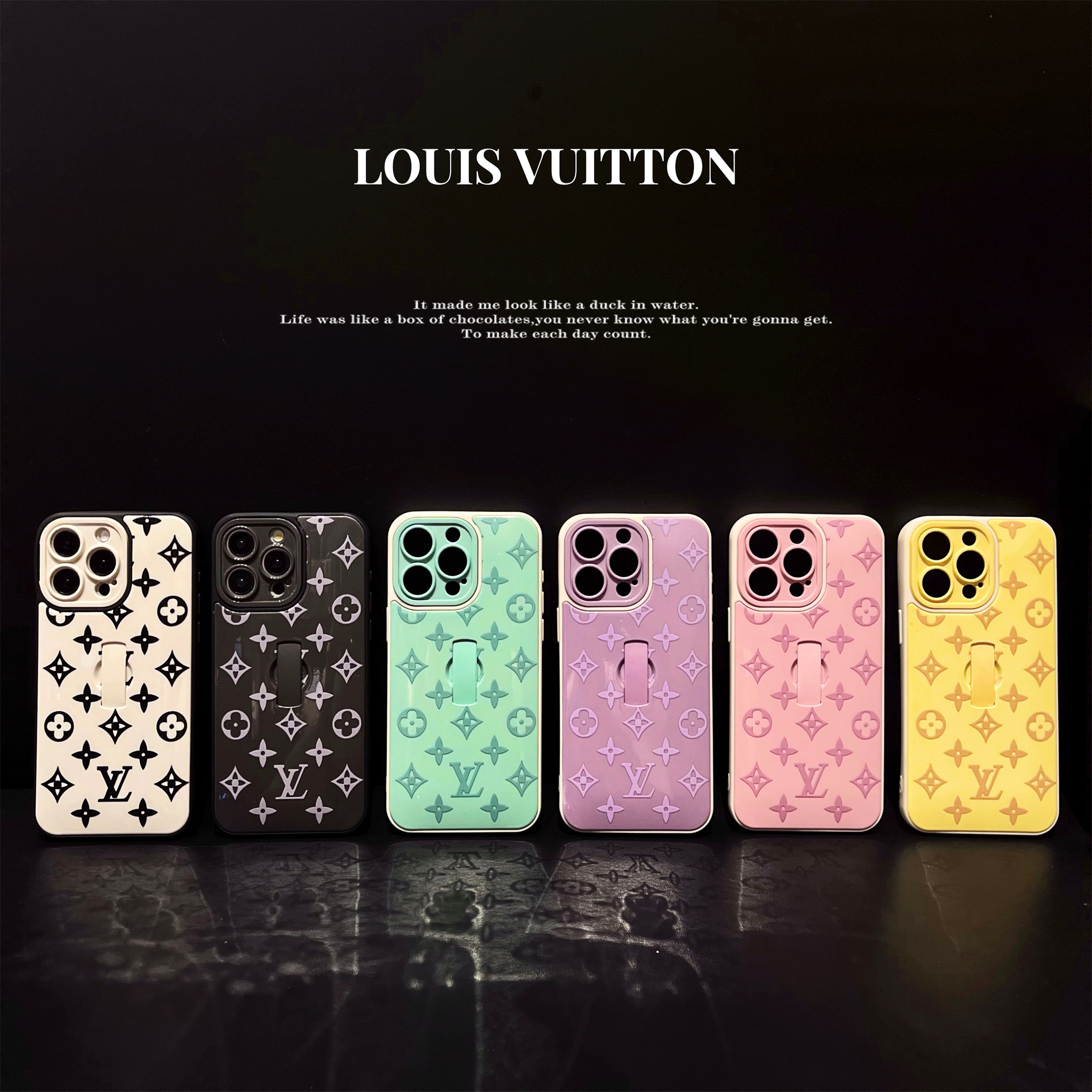 Macaron Color Matching Louis Vuitton Monogram Invisible Stand Apple iPhone Case