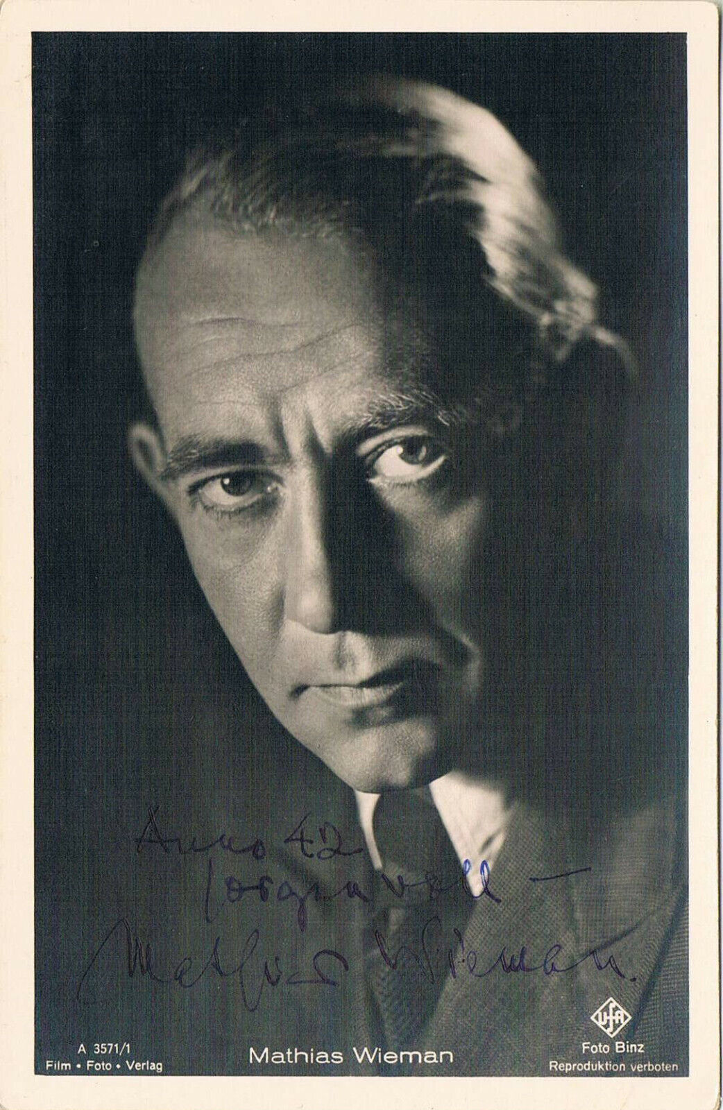 Mathias Wieman 1902-69 autograph signed postcard Photo Poster painting 3.5x5.5