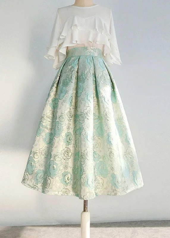 Style Light Blue Wrinkled Jacquard Patchwork Cotton Skirts Spring