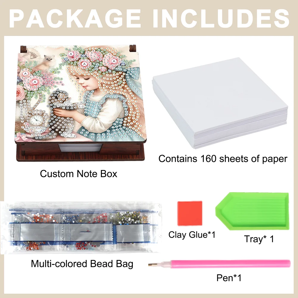 DIY Girl Diamond Painting Note Box Paper 160 Sheets of Paper for DIY Art Craft