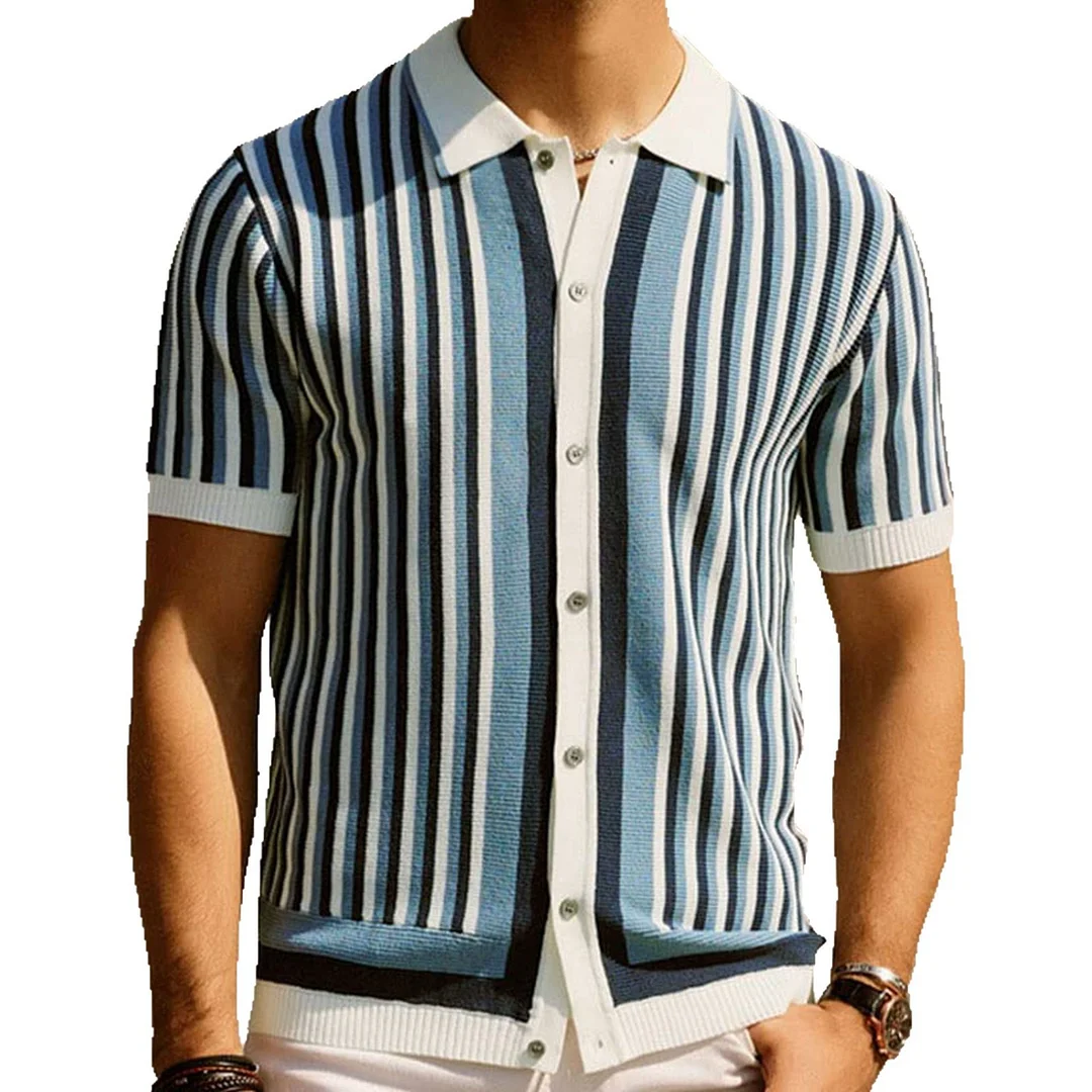 Uveng Uveng Men's Men's Striped Knits Iced Silk Knits Business And Leisure Polo Shirts