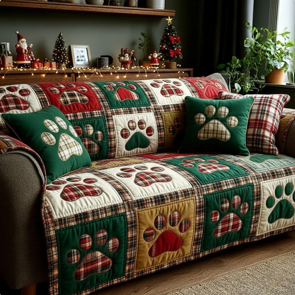 Holiday Cheer Love Paw Quilted Sofa Cover NCU0NT11539 everthome