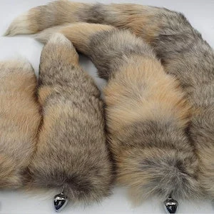 pornhint Pornhint Yellow gray Real Fox Tail Fox Tail Cosplay Anime Sexy Cute Animal Furry Mature Fox Tail Butt Plug