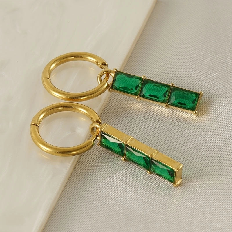 1 Pair Elegant Luxurious Rectangle Plating Inlay 304 Stainless Steel Zircon 18K Gold Plated Drop Earrings