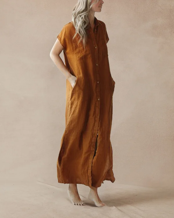Minimalism Sleeveless Linen Shirt Dress