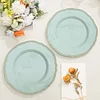 10 Pack | 9" Jade / Gold Scalloped Rim Plastic Dinner Plates, Disposable Party Plates
