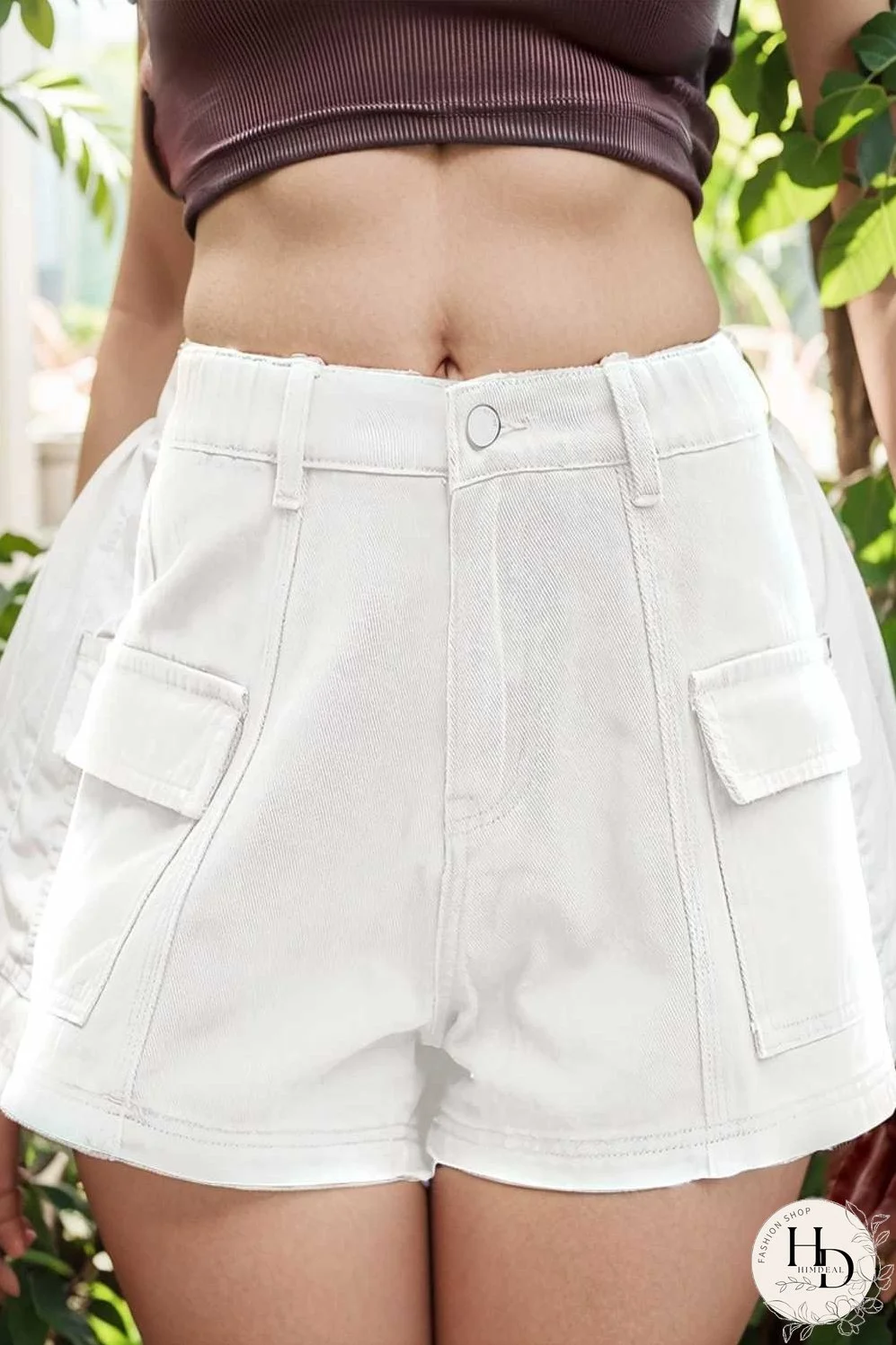 sexy button pocket denim cargo pants