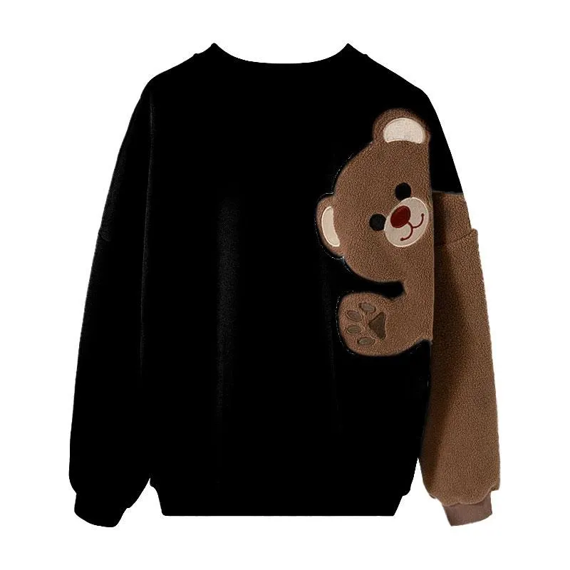 Bear Plush Embroidery Loose Sweatshirt