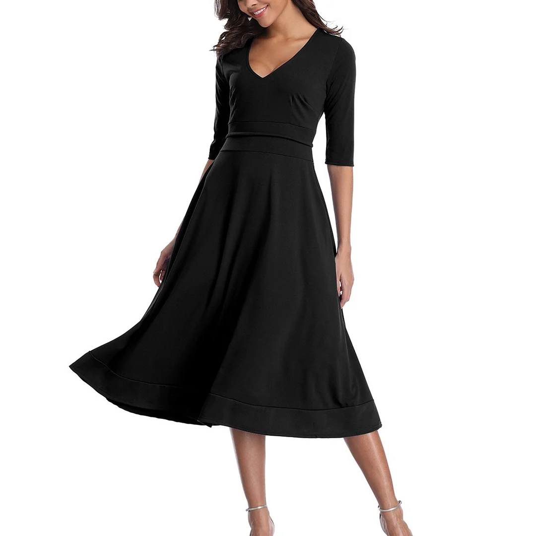 Fashion Women Summer Solid Color A-Line Dress Single-Breasted design V-Neck Short Sleeve Mid Waist Slim Cardigan Dress