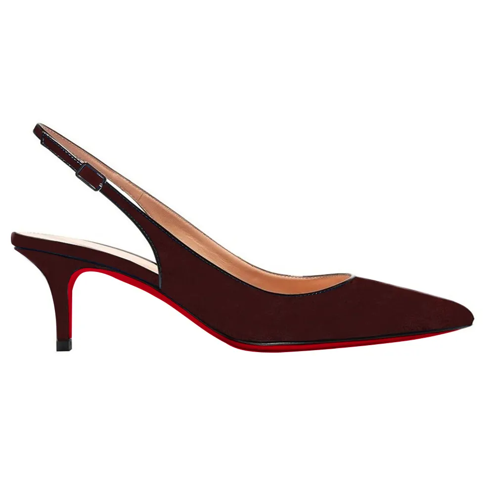 Women's Pointed Toe Slingback Shoes Kitten Heel Pumps Comfortable Dress Brown Suede Shoes-vocosishoes