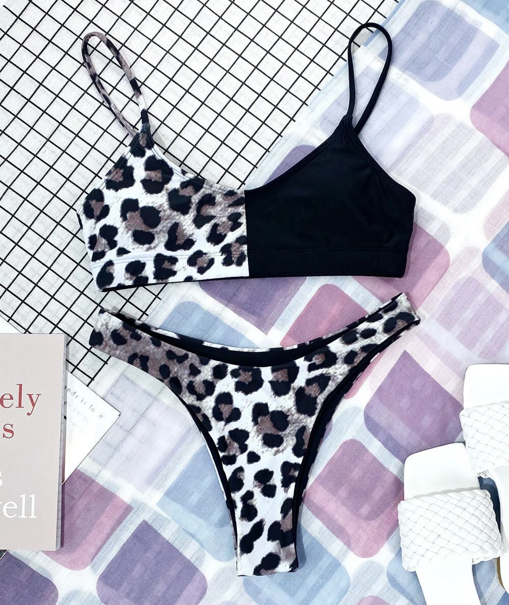 New Splicing Marble Black Bikini Female Swimsuit Women Swimwear Two-pieces High Cut Bikini set Bather Bathing Suit Swim