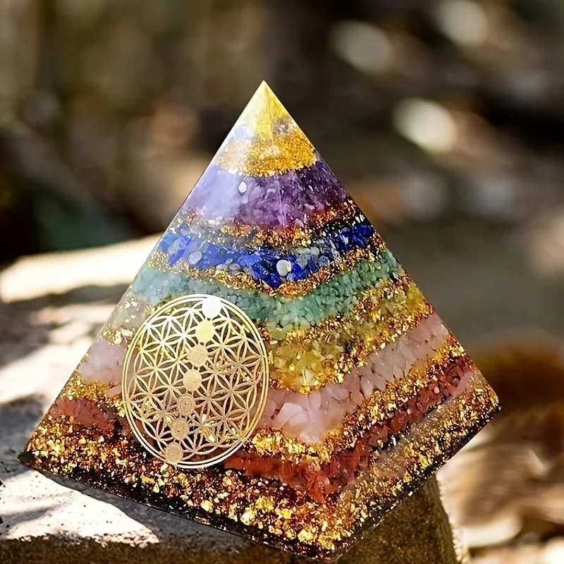 1pc Orgone Pyramid Crystal Stone Ornament, Unlock The Harmonizing Energy, Embrace Spiritual Growth And Renewal, Elevate Your Energy, Meditate, For Home Room Living Room Office Decor, Christmas Valentine's Day New Year Gift