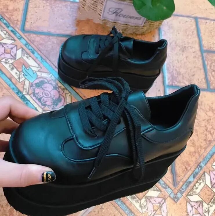 VCshoes Women Black Shoes Woman High Thick Wedges Heels Pumps Lady Dress Party Shoes Round Toe 32-47 Shoes