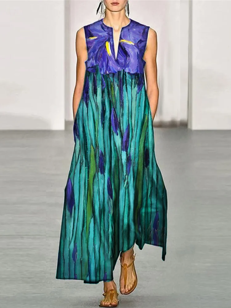 Women's Purple Floral Oil Pattern Vest Dress