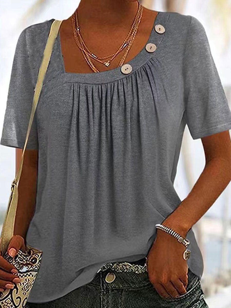 Casual Loose Solid Color Short Sleeve T-shirt