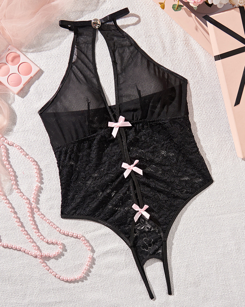 Lovingerie - Hollow Bow Mesh Crotchless Bodysuits